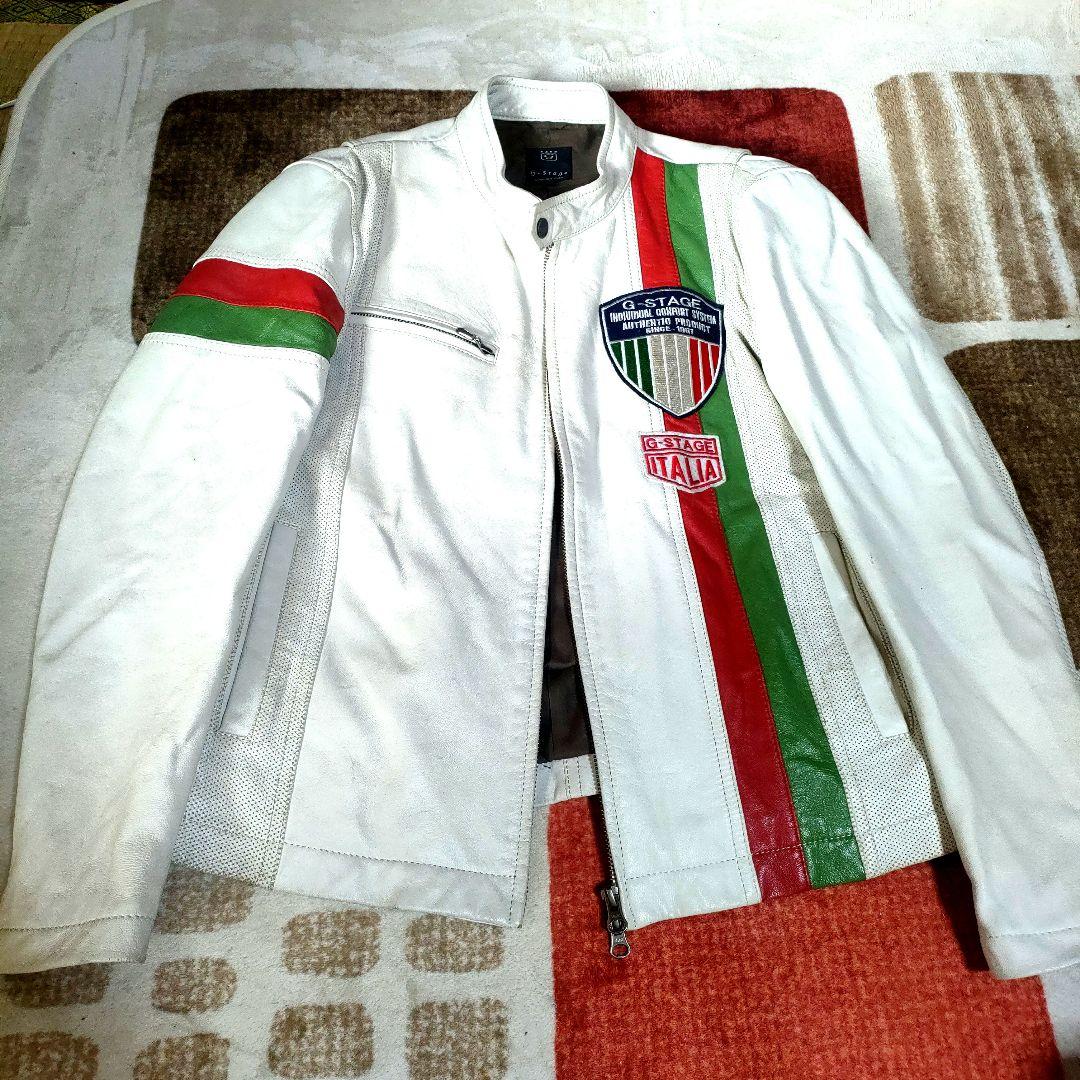 イタリアカラー　ホワイトレザージャケット　本革