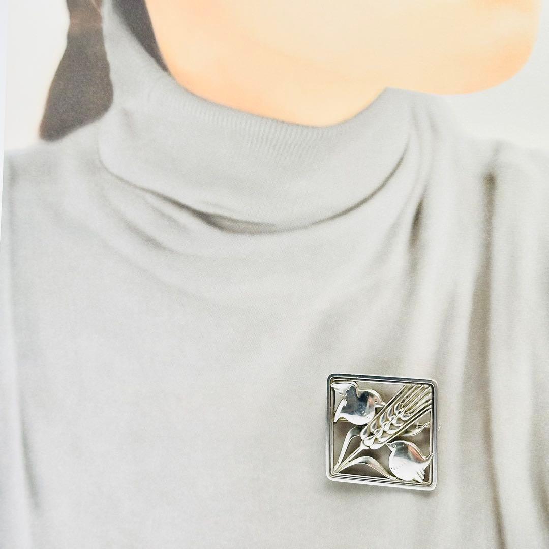   250 シルバーブローチ　スクエア　バード　小鳥　麦