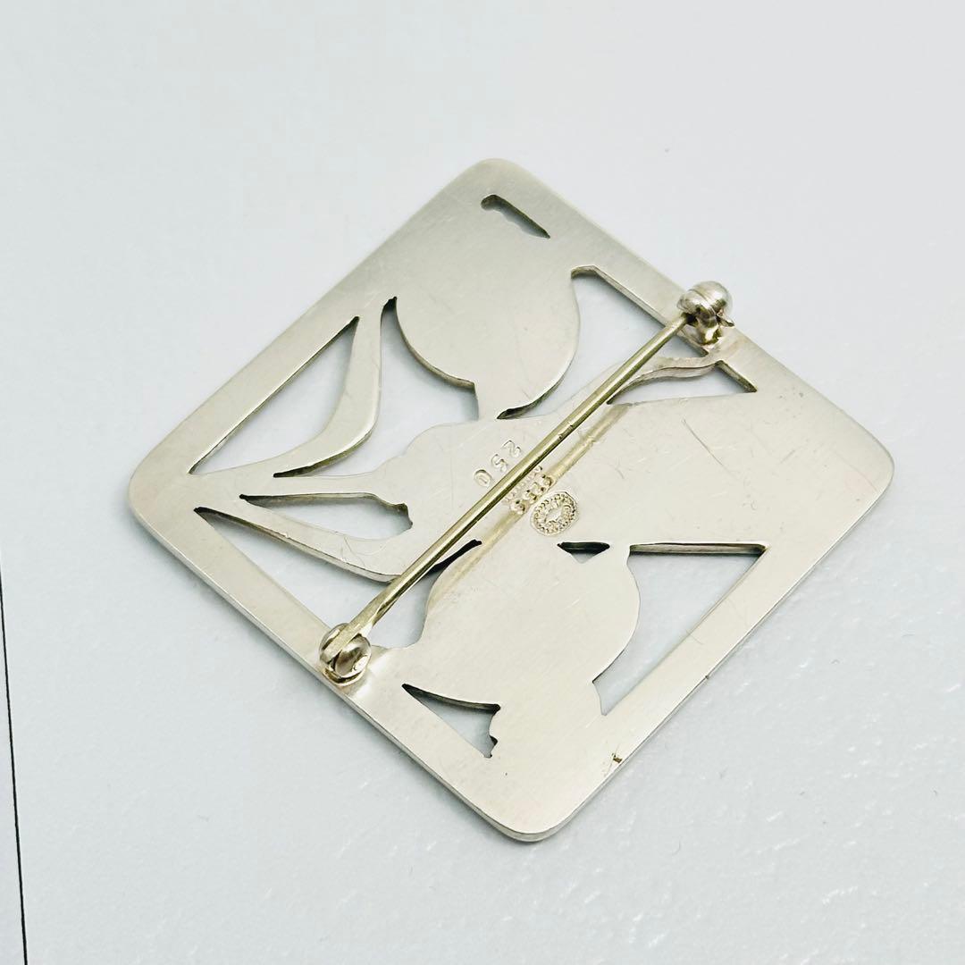   250 シルバーブローチ　スクエア　バード　小鳥　麦