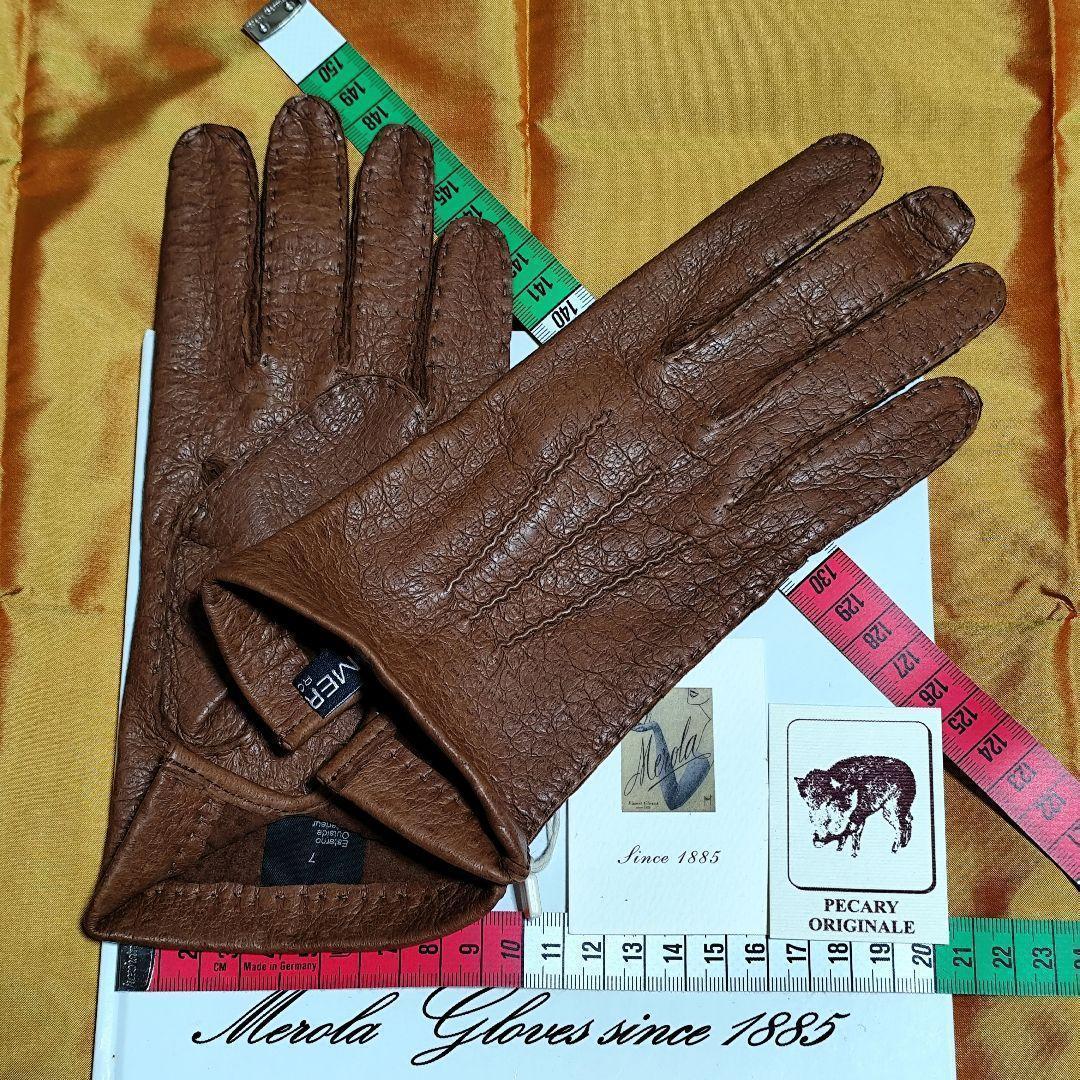 値下げメローラ ペッカリーテラコッタ ライニングなし グローブ革手袋MEROLA