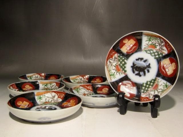 古伊万里赤絵銘々皿五客　美しい作品 r298