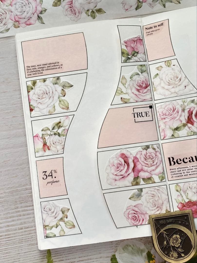 贝壳 情书 5cm×4.6m 海外マスキングテープ　海外マステ　花　バラ