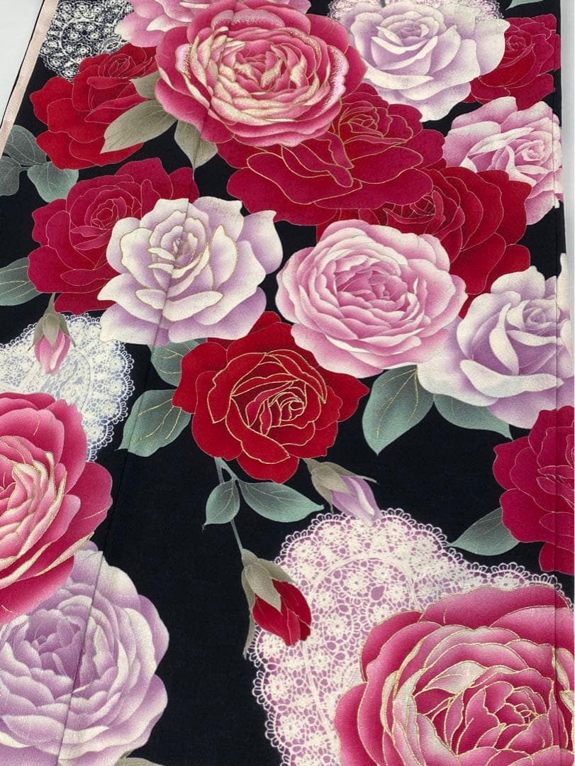 振袖 豪華 刺繍 金彩 紋意匠 薔薇尽くし レース柄 身丈169cm 撥水加工済