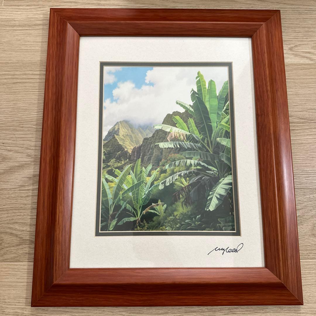 【最後の出品】高級コアウッドのフレーム　ハワイ熱帯植物の風景画 サイン入り