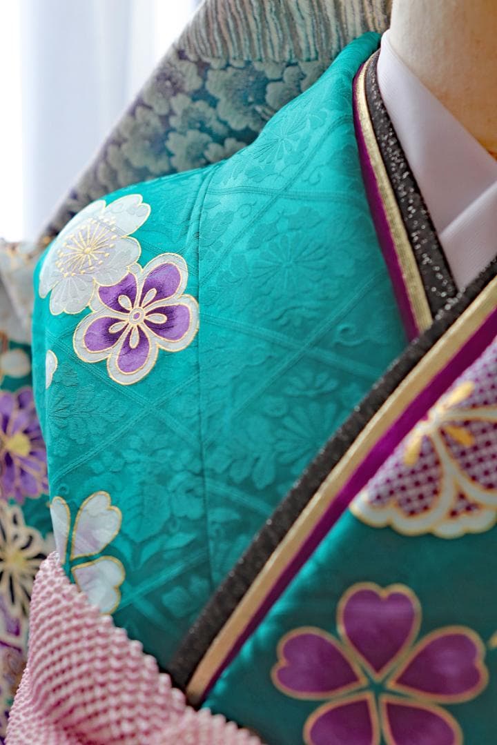 振袖フルセット 成人式 青緑 エメラルドグリーン