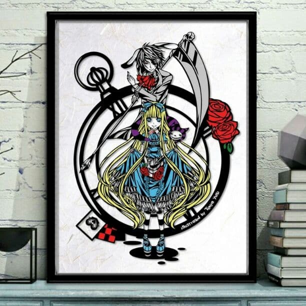 灯夜雪「アリスカード(カラーVer)」  切り絵アート 額付き A3サイズ