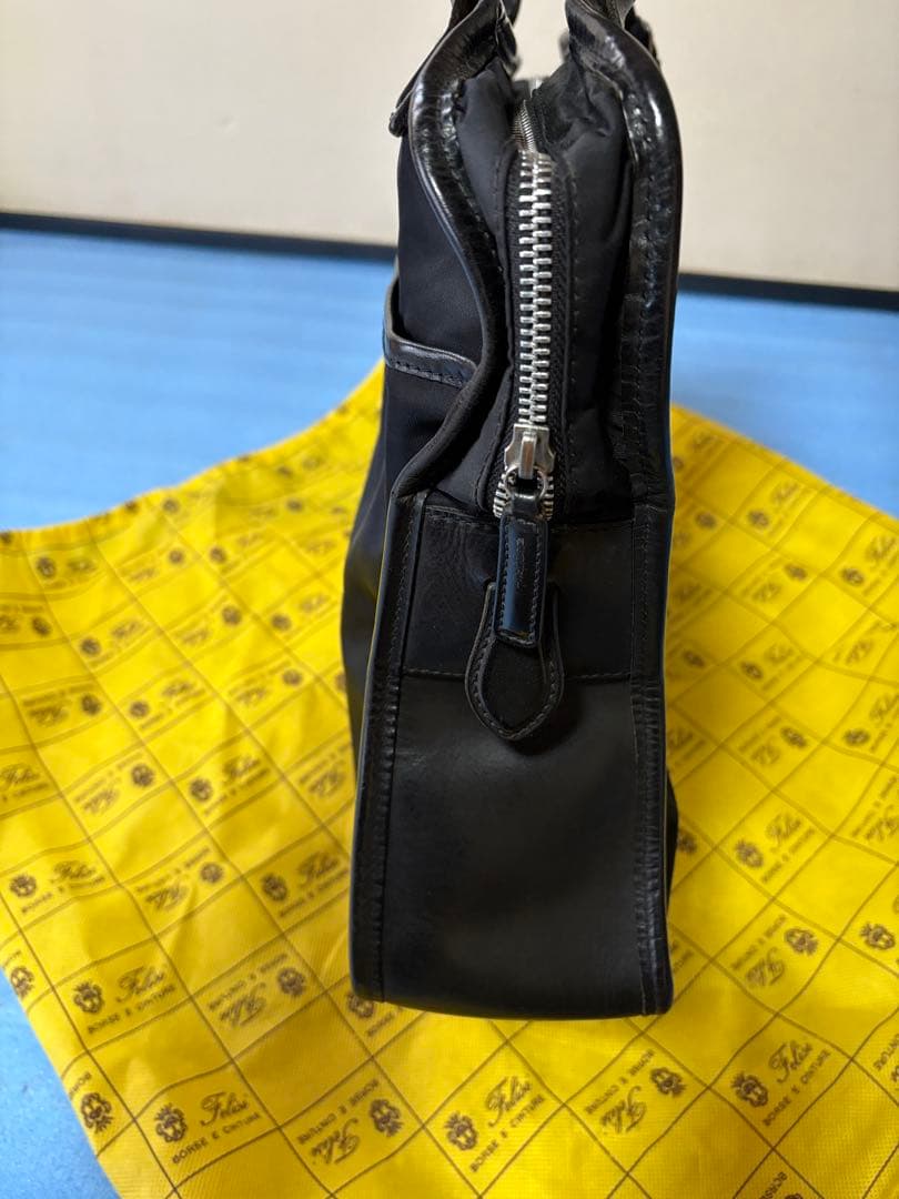 フェリージ　黒 ナイロン レザーバッグ タグ付き