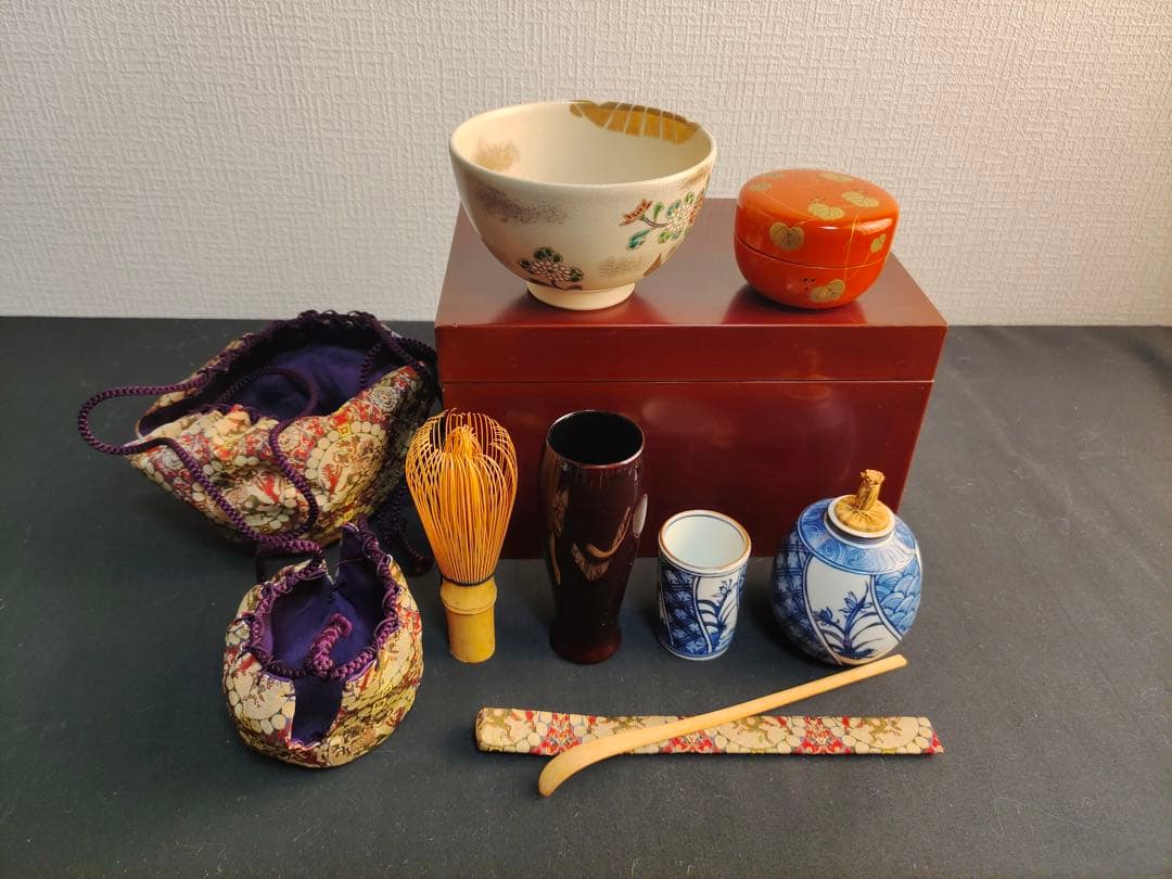 漆塗　利休茶箱　茶箱揃　平安春峰　野点　茶事　茶器　茶道具　セット