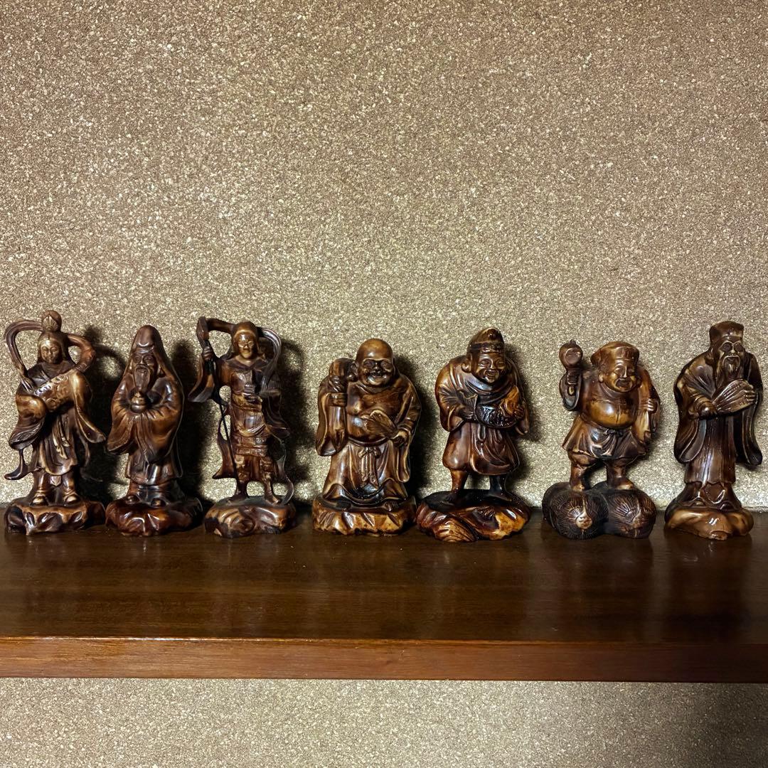 1980's 七福神　置物　縁起物　アンティーク　木彫　遺品整理　コレクション