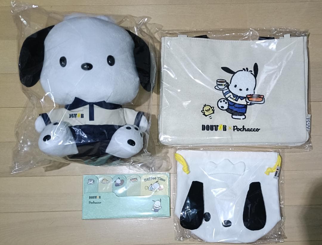 2026ドトール福袋 ポチャッコ ぬいぐるみ トートバッグ 巾着 4点セット②