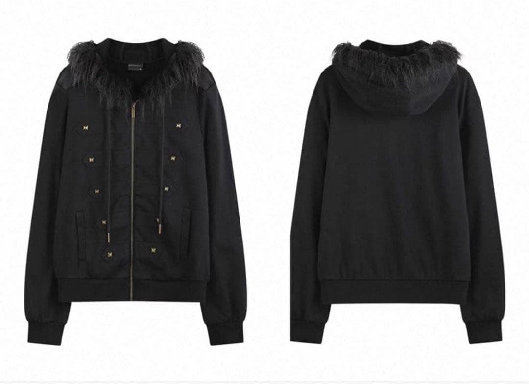 no E mosen ファー付きジャケット ブラック opium