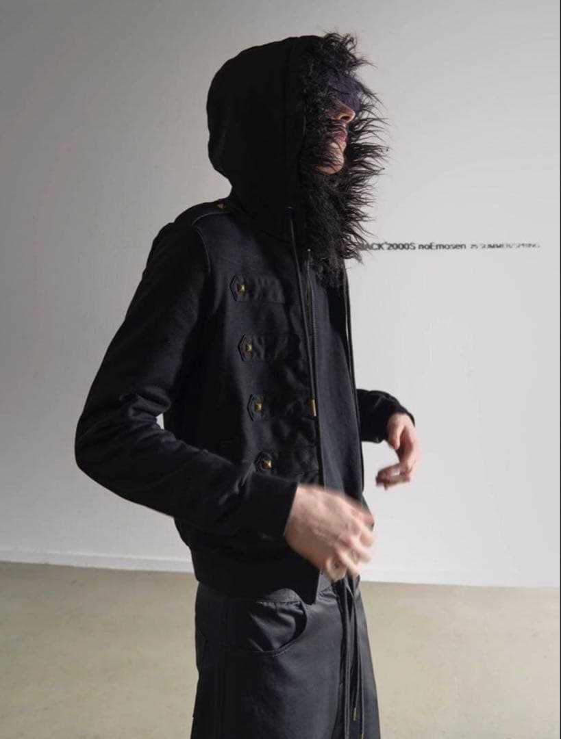 no E mosen ファー付きジャケット ブラック opium