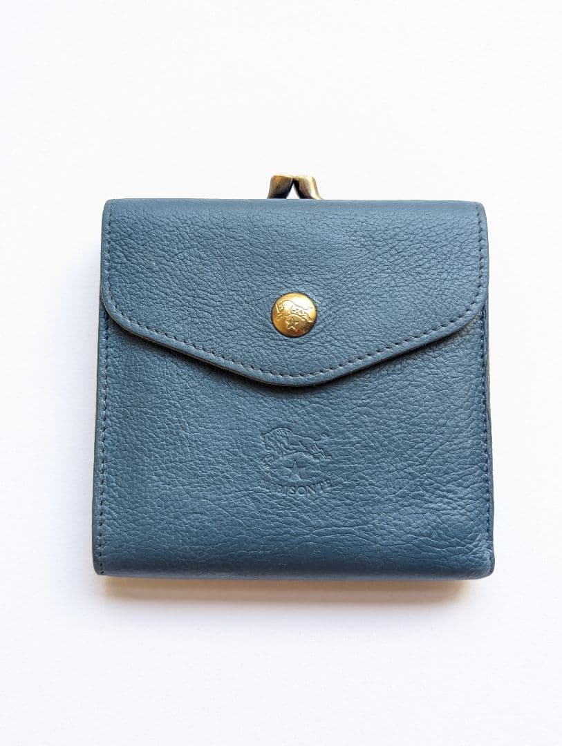 イルビゾンテ【限定色デニムブルー】2つ折り財布 がま口 シボ加工 希少 男女兼用