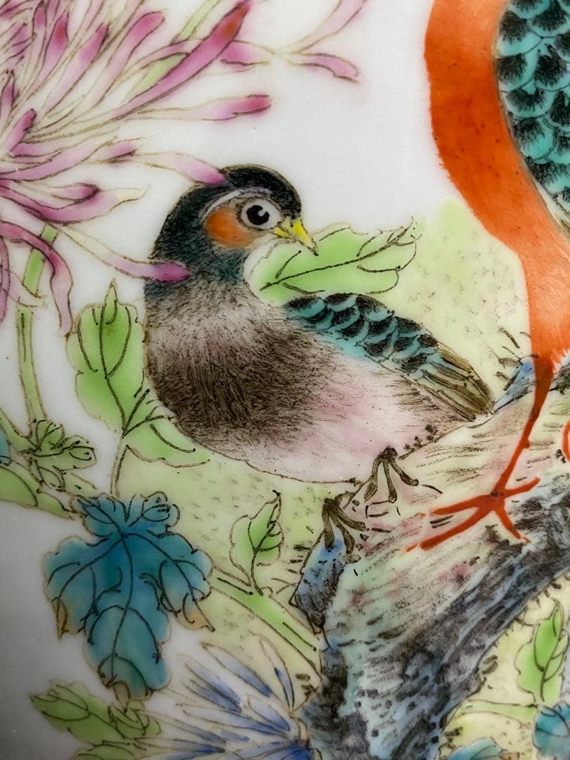 清朝　唐物　大清乾隆年製　彩色花鳥図花瓶　花器　骨董品　壺　古美術品