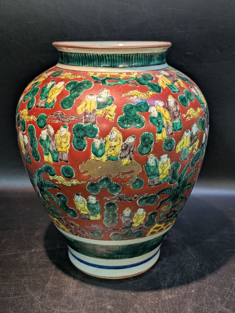 九谷焼 花瓶 木米 赤絵人物図 大花瓶 壺 五彩青木木米金彩色絵賢人 細密絵付
