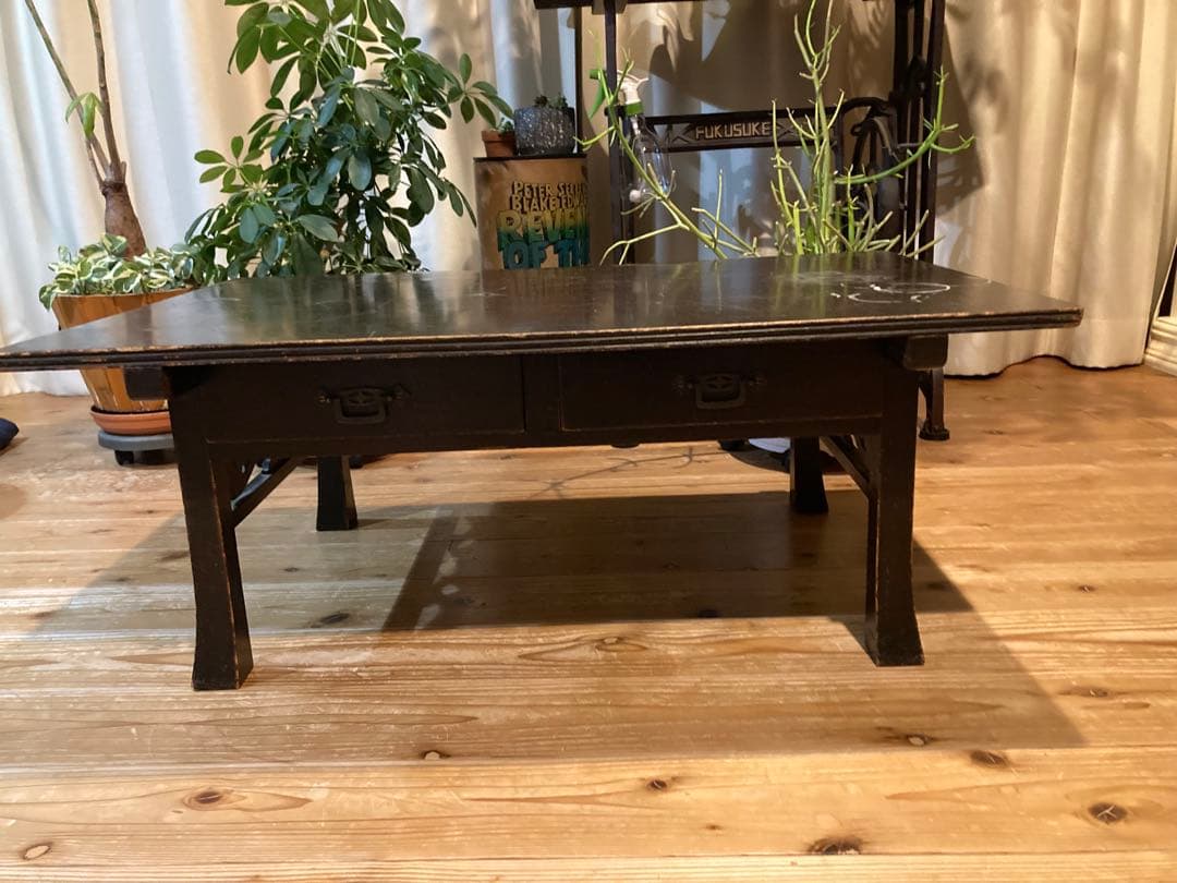 昭和レトロ　木製文机　ローテーブル　黒19