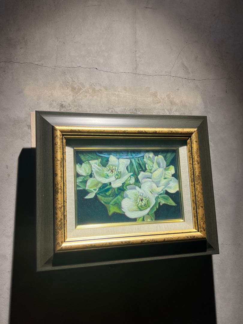 肉筆油彩画　【白い華々】
