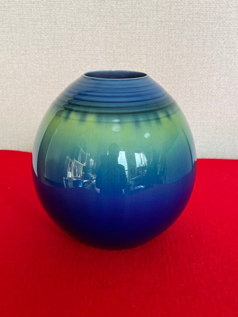 【特価】徳田八十吉 金銘 秀逸作 碧明燿彩 壷 T240 人間国宝認定後の晩年作