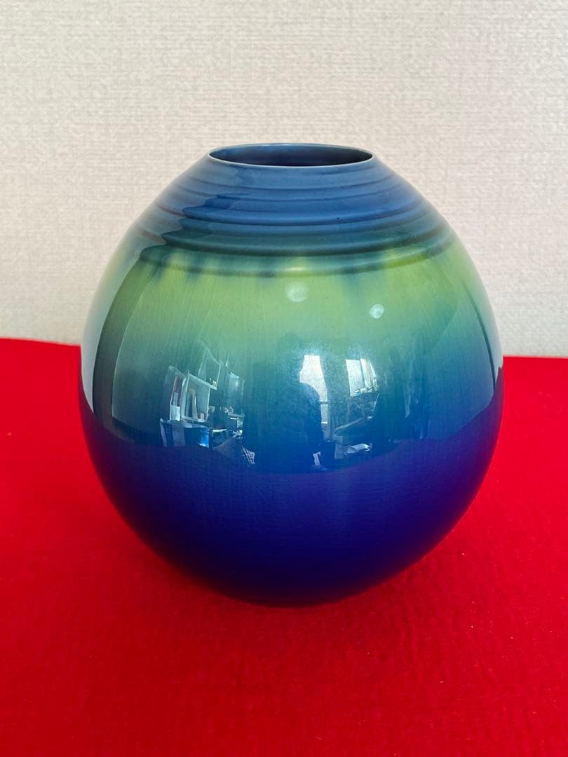 【特価】徳田八十吉 金銘 秀逸作 碧明燿彩 壷 T240 人間国宝認定後の晩年作