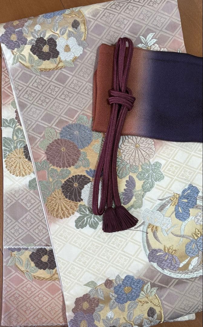 4点フルセット　正絹訪問着　袋帯　帯揚げ　帯締め　未使用品