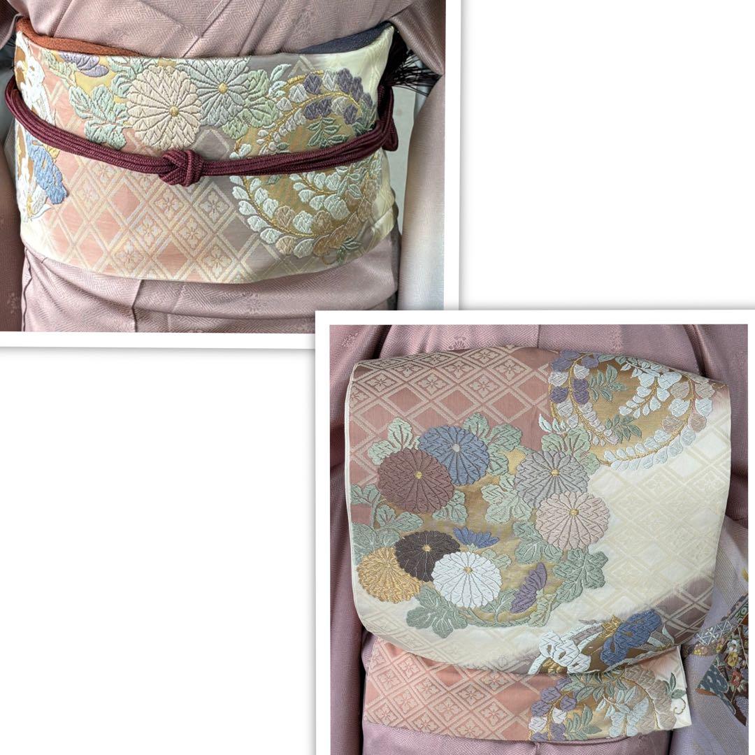 4点フルセット　正絹訪問着　袋帯　帯揚げ　帯締め　未使用品