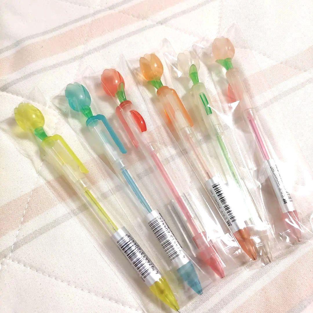 チューリップ型　シャープペン　フラワー　クリアカラー　6本セット　平成レトロ