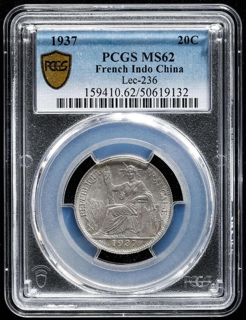 PCGS-MS62 フランス領インドシナ 1937 女神座像 1年タイプ　銀貨