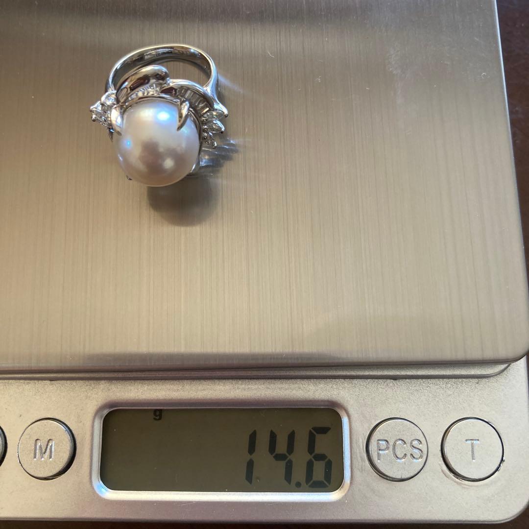 希少パール大粒プラチナダイヤ入りリング
