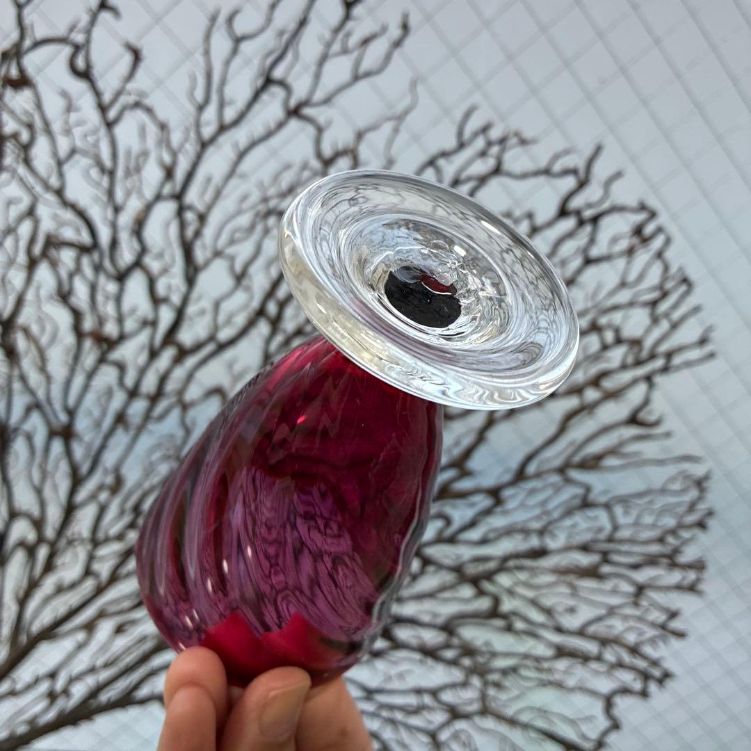 骨董　時代　希少金赤ガラス　モールガラス調　流線型　アイスコップ　ウラン③