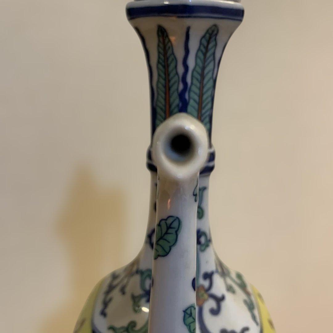 大明嘉靖年製　時代物　中国　古い水差し　手描き　高さ29㎝