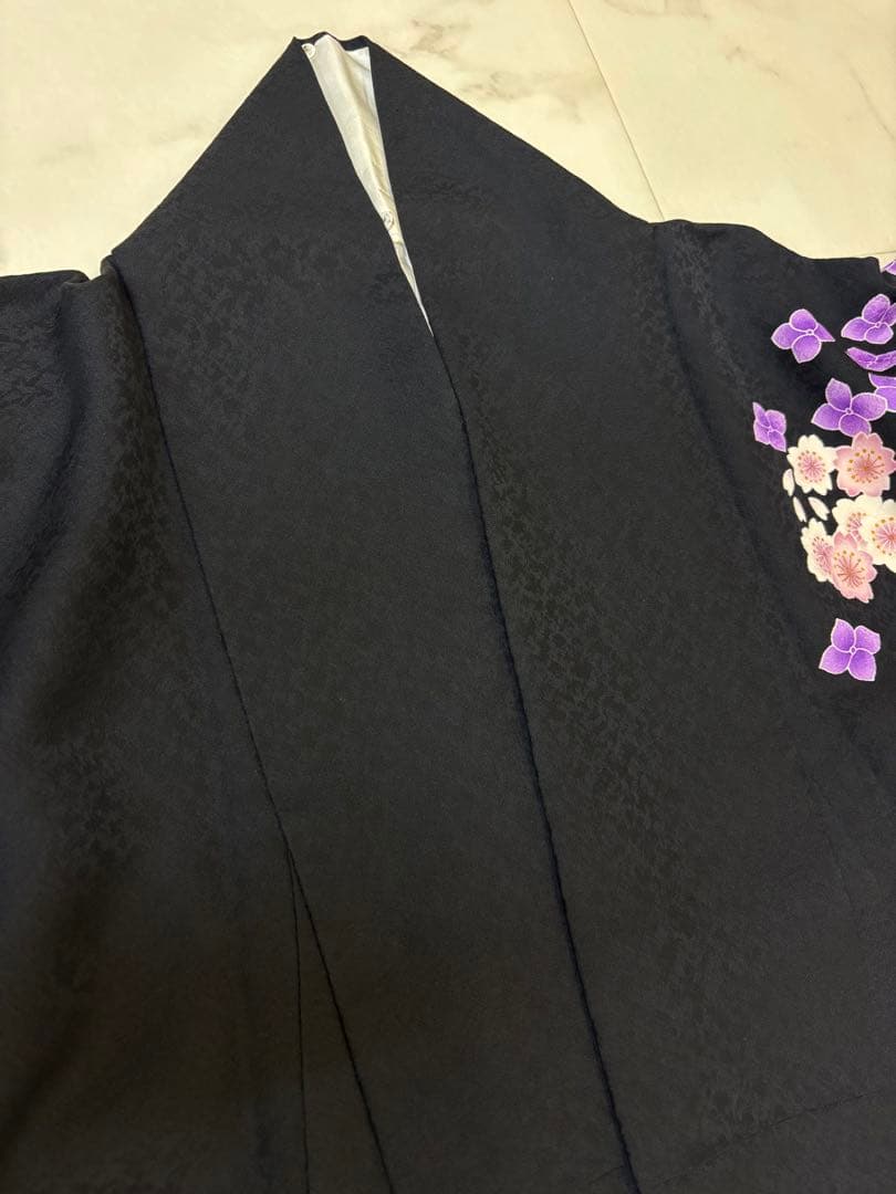 振袖 袷 紫陽花 桜 金糸 ブラック パールトーン加工済