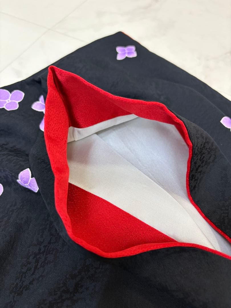 振袖 袷 紫陽花 桜 金糸 ブラック パールトーン加工済