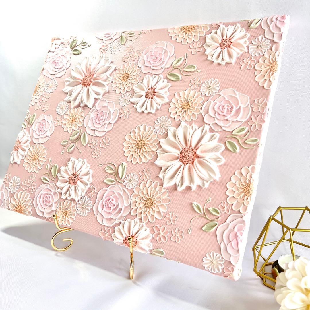 テクスチャーアート　絵画　インテリアアート　花　立体　絵　北欧インテリア　花の絵