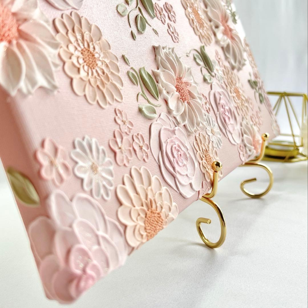 テクスチャーアート　絵画　インテリアアート　花　立体　絵　北欧インテリア　花の絵