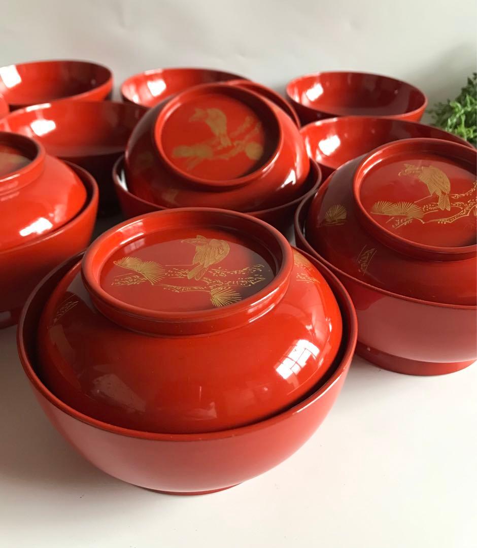 能登輪島塗 漆塗り 金蒔絵 天然木 蓋付椀 10客セット