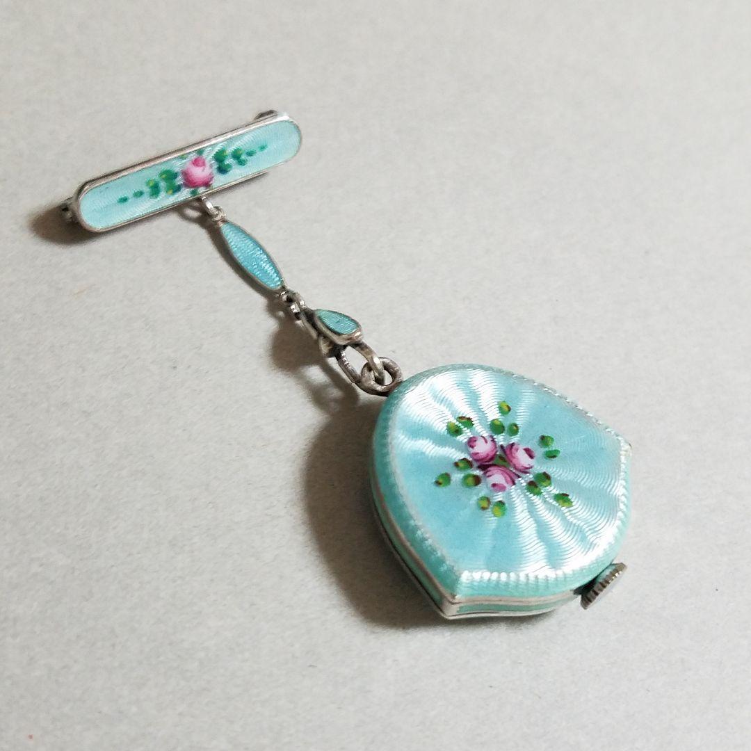 ★nyo★ BUCHERER ブヘラ シルバー エナメル ブローチ 時計