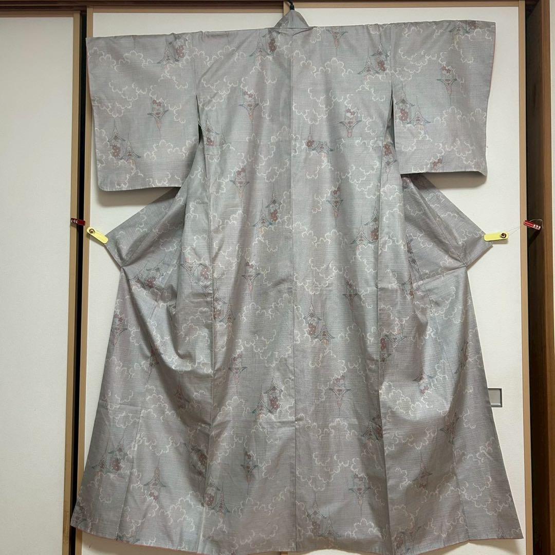 未使用近い　美品　袷　正絹　白紬　大島紬　白大島紬　小紋　フルセット