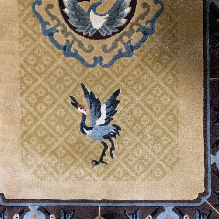 シルク段通　940✖️610㎜　中国　昭和　鶴