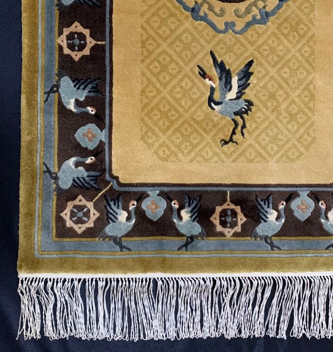 シルク段通　940✖️610㎜　中国　昭和　鶴