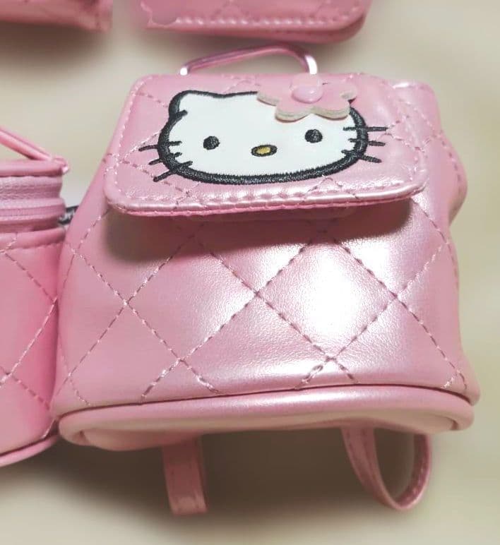 キティミニチュアキルト　リュックポーチ　バニティ形ケース　ウォレット　ミラー４点