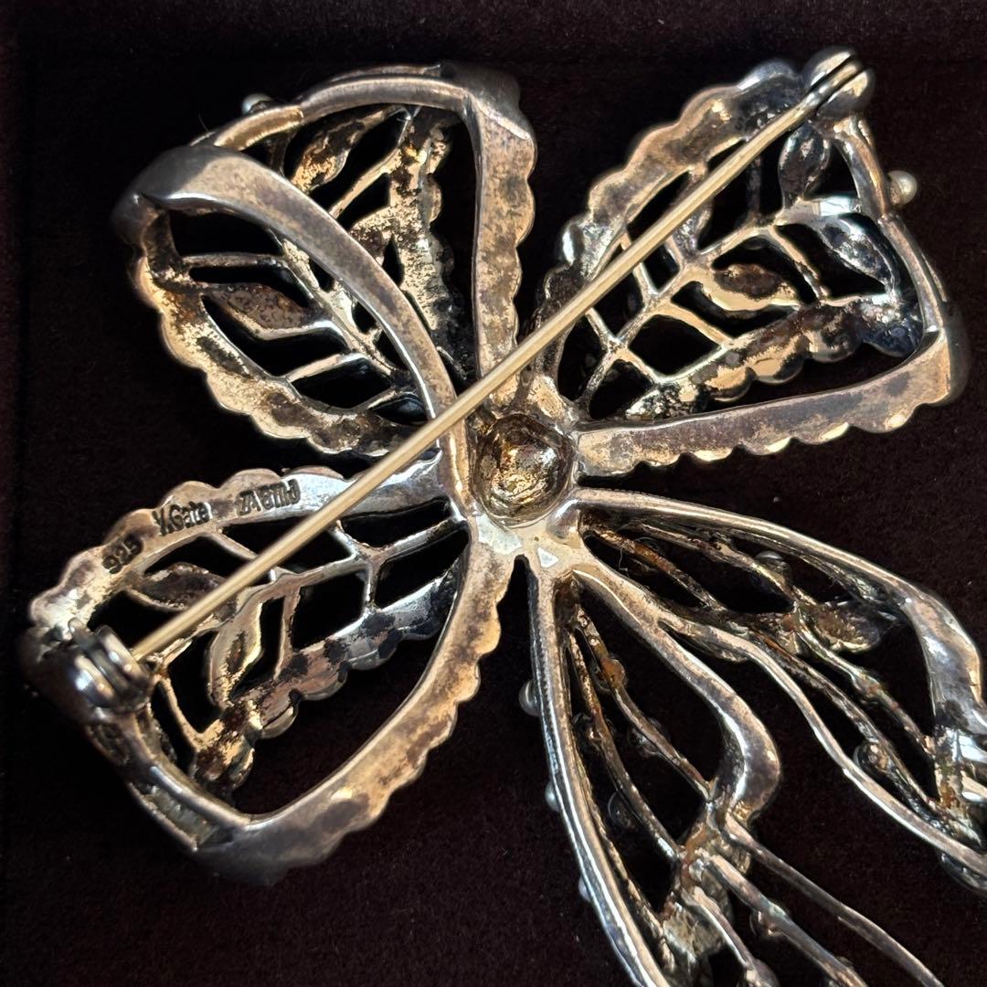 【アンティークリボン】ベビーパール・マルカジットミル打ちブローチ【SV925】