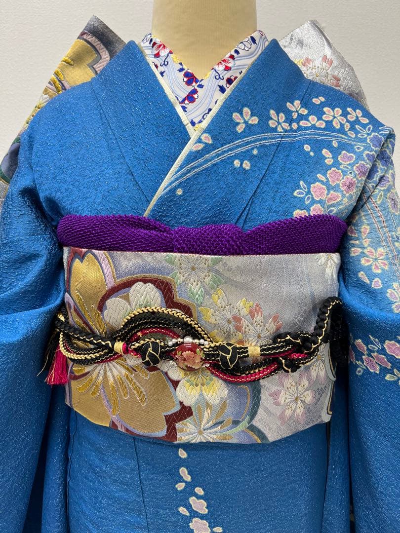 振り袖　フルセット　ブルー　別誂長襦袢　成人式　朧　銀通し　708