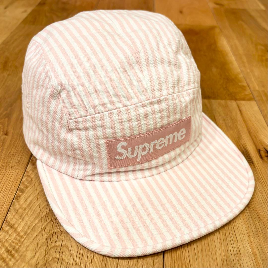 【希少】Supreme Denim Camp Cap ストライプ ピンク