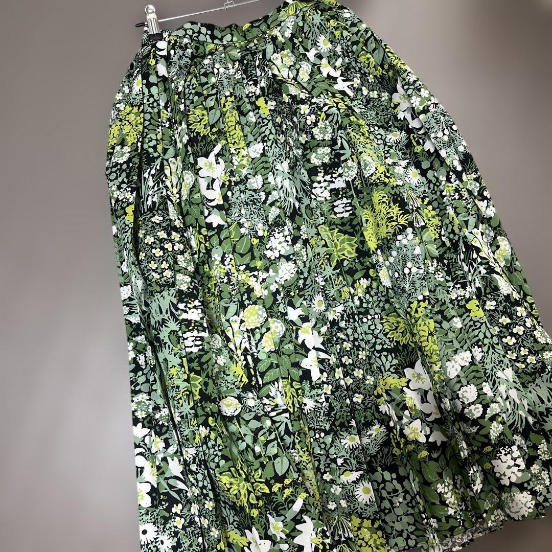 seventen プリントプリーツスカート　ブラック　グリーン　S
