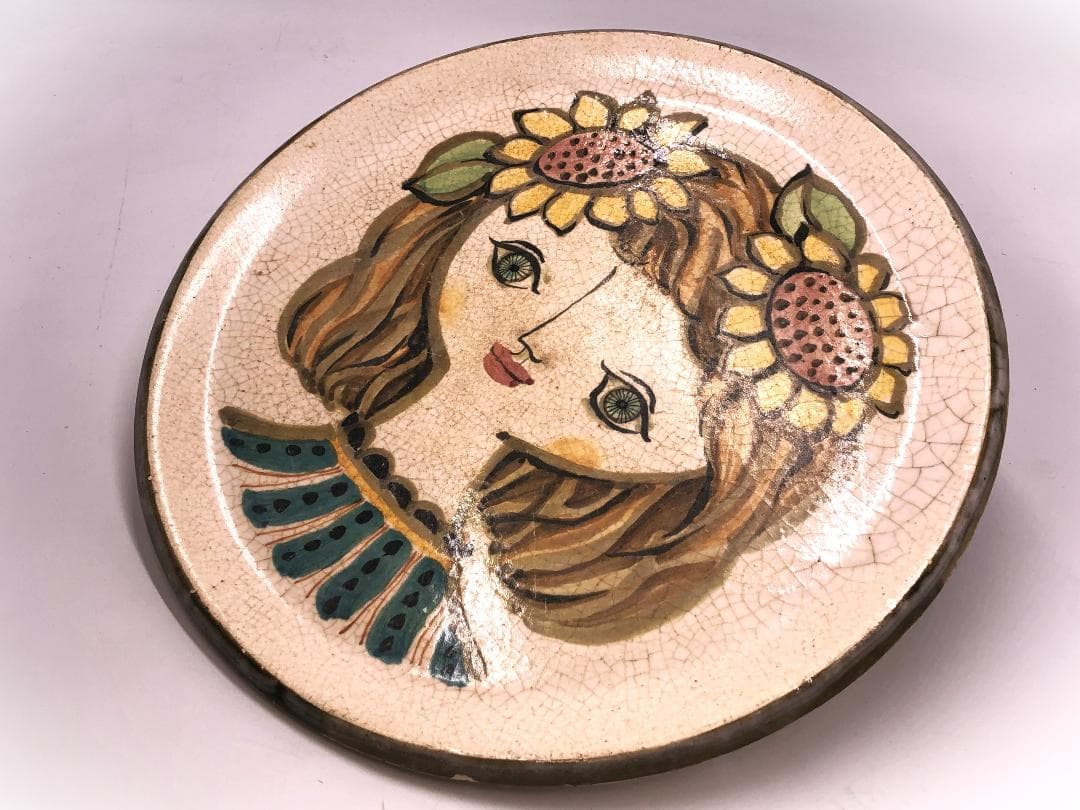 【 19世紀欧州ヴィンテージ絵皿 】『少女』　厚肉32ｃｍ