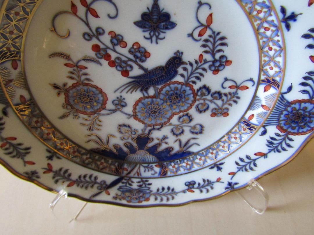 マイセン　カラーオニオン　アンティーク 花と鳥の装飾プレート　希少品