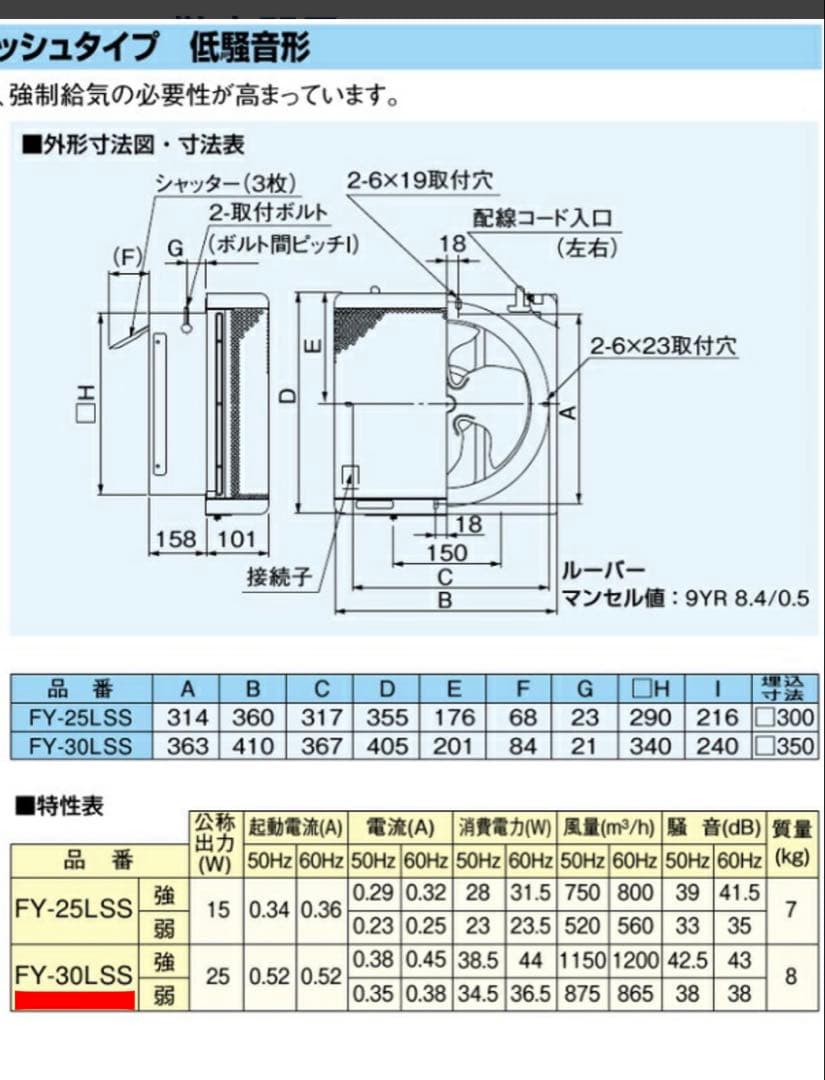 パナソニックFY-30LSS羽根径 30cm インテリア形・低騒音形有圧換気扇