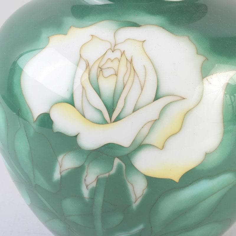 七宝焼　安藤七宝店　純銀刻印　緑釉　花文　花瓶　V　9659