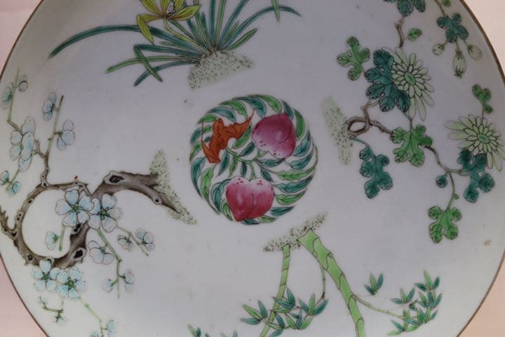 中国　清朝期　粉彩四君子鑑賞大皿② アンティーク　時代箱付0621