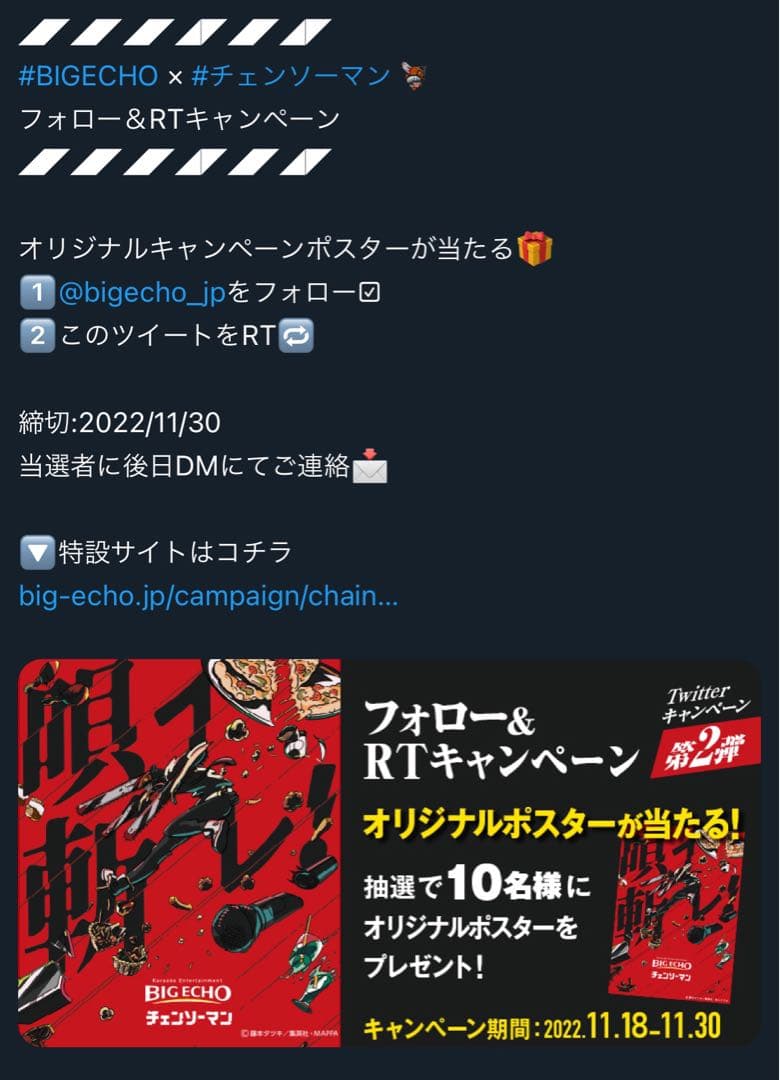 ビッグエコー×チェンソーマン コラボ 非売品ポスター 10名限定